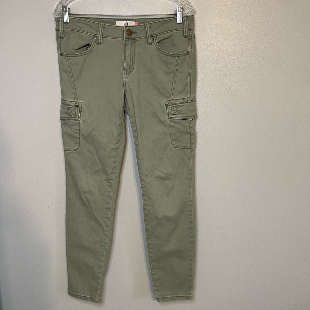 Cabi Womens Low Rise Skinny Cargo Jeans Light Green Sz 6 Casual Outdoor Fall